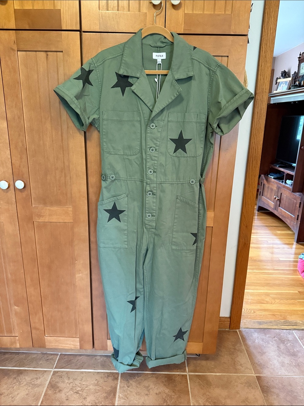 Pistola  Olive Green Star Print Jumpsuit